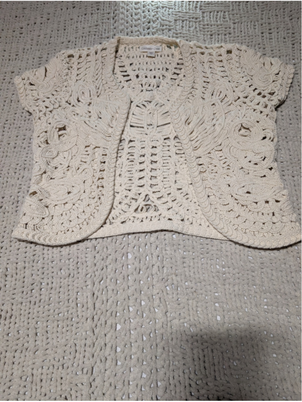 Women's Coldwater Creek Crochet Short Sleeve Top Beige Size 6